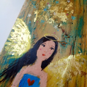 Arany szárny - Rusztikus Festett Fatábla - Falra akasztható - Ajándék ötlet - Angyal, Gyerekszoba - otthon & életmód - dekoráció - fali és függő dekoráció - függődísz - Meska.hu