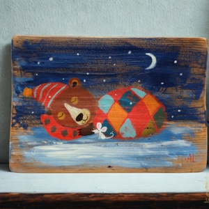 Téli álom  - Rusztikus Fatábla, Vicces Ajándék ötlet - Egyedi Falidísz, Medve, Mackó, Kisegér - Meska.hu