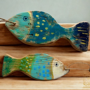 2 Aranyozott Rusztikus Fa Halacska - Ajándék ötlet, Gyerekszoba, Egyedi Falidísz, Hal - Meska.hu