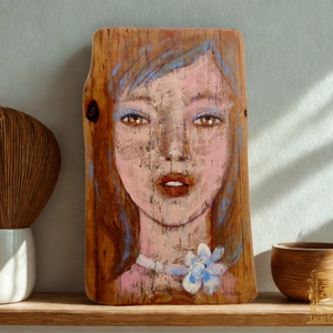 Léna -  Rusztikus Fa Dekoráció, Falikép, Falidísz, Ajándék ötlet, portré, Otthon & Életmód, Dekoráció, Fali és függő dekoráció, Falra akasztható dekor, Festett tárgyak, Újrahasznosított alapanyagból készült termékek, MESKA