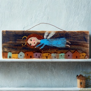 Csillagszóró - Rusztikus Festett Fatábla - Falra akasztható - Ajándék ötlet - Angyal, Gyerekszoba - Meska.hu