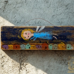 Csillagszóró - Rusztikus Festett Fatábla - Falra akasztható - Ajándék ötlet - Angyal, Gyerekszoba - Meska.hu