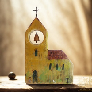 Templom fehér cicával - Egyedi dekoráció, ajándék ötlet, Gyerekszoba, Karácsony, Kiscica, Harang - Meska.hu