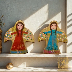 Angyalkák párban - Rusztikus Festett Fatábla - Falra akasztható - Karácsonyi Ajándék ötlet - Angyal, Gyerekszoba, Otthon & Életmód, Dekoráció, Fali és függő dekoráció, Függődísz, Famegmunkálás, Festett tárgyak, MESKA