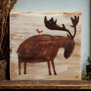 Jávorszky - Rusztikus Festett Fatábla - Falra akasztható - Ajándék ötlet - Szarvas, Jávorszarvas, Kismadár - Meska.hu