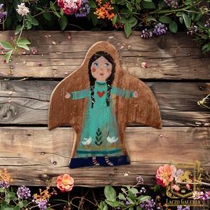 Virágok közt - Rusztikus Festett Fatábla - Falra akasztható - Ajándék ötlet - Angyal, Gyerekszoba, Karácsony, Otthon & Életmód, Dekoráció, Fali és függő dekoráció, Függődísz, Famegmunkálás, Festett tárgyak, MESKA