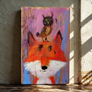 Jóban- rosszban - Rusztikus Fatábla, Ajándék ötlet - Egyedi Falidísz, Bagoly, Róka, Gyerekszoba, Otthon & Életmód, Dekoráció, Fali és függő dekoráció, Falra akasztható dekor, Festett tárgyak, Újrahasznosított alapanyagból készült termékek, MESKA