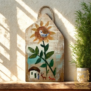 Napvirág - Rusztikus Festett Fa, Dekoráció - Falra akasztható - Ajándék ötlet, Őz, Szarvas, Róka - Meska.hu