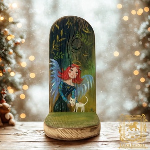 Tündér Cicával - Rusztikus Fa Mécsestartó - Ajándék ötlet - Karácsony, Dekoráció, Angyal, Tündér, Cica, Gyerekszoba - Meska.hu