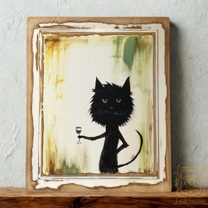 Ez egy ilyen nap - Laczó Ágnes kortárs festő/grafikus művész- Eredeti Akril Festmény, Fekete macska - Meska.hu