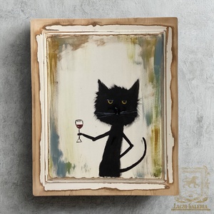 Ez egy ilyen nap - Laczó Ágnes kortárs festő/grafikus művész- Eredeti Akril Festmény, Fekete macska - Meska.hu