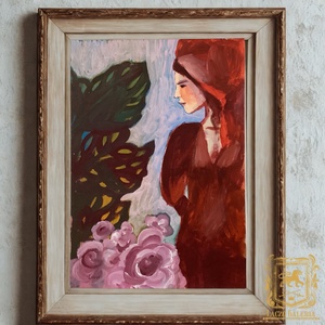 Vörös ruhás nő - Laczó Ágnes kortárs festő/grafikus művész, Eredeti Akril Festmény Papíron - Meska.hu