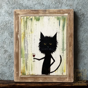 Ez egy ilyen nap - Laczó Ágnes kortárs festő/grafikus művész- Eredeti Akril Festmény, Fekete macska - Meska.hu