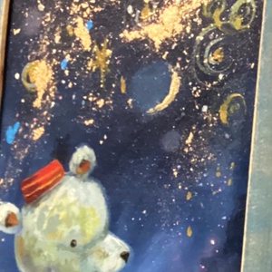 A csillagokat számláló kismaci - Ajándék ötlet, Eredeti Laczó Ágnes festmény rusztikus fa keretben - Akril - Gyerekszoba - otthon & életmód - dekoráció - fali és függő dekoráció - falra akasztható dekor - Meska.hu