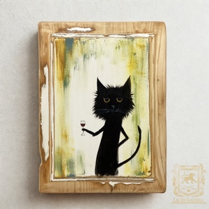 Ez egy ilyen nap - Laczó Ágnes kortárs festő/grafikus művész- Eredeti Akril Festmény, Fekete macska - Meska.hu