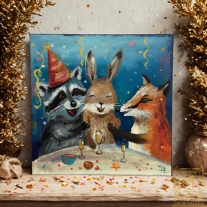 Party  - Eredeti Akril Festmény Vásznon - Laczó Ágnes kortárs festő/grafikus művész - Róka, Nyuszi, Mosómedve - Meska.hu