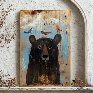 Itt a tavasz - Rusztikus Fatábla, Ajándék ötlet - Egyedi Falidísz, Medve, Mackó, Madarak - Meska.hu