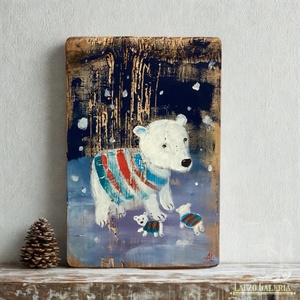 Jegesmacik - Rusztikus Fatábla, Ajándék ötlet - Egyedi Falidísz, Medve, Mackó, Jegesmedve - Meska.hu