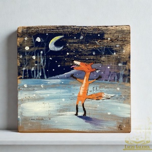 Téli örömök - Rusztikus Fatábla, Ajándék ötlet - Egyedi Falidísz, Tél, Róka, Humor - Meska.hu