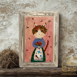 Tavaszi Mici - Rusztikus Fatábla, Gyerekszoba, Konyha, Egyedi Falidísz, Húsvét, Macska, Cica, Falikép - Meska.hu