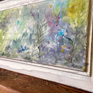 Szabad ég alatt - Rusztikus Fatábla, Egyedi Falikép, Akril Festmény - Virágok - Madár - otthon & életmód - dekoráció - fali és függő dekoráció - falra akasztható dekor - Meska.hu