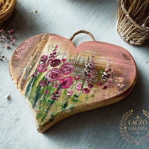 Valentin-napi szív virágokkal - Rusztikus Fatábla, Ajándék ötlet - Egyedi Falidísz, Szív, Valentin-nap - Meska.hu