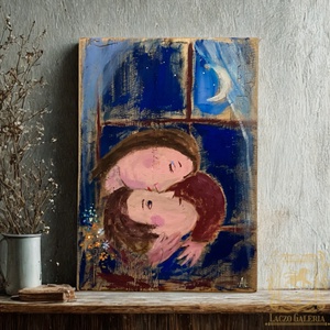 A csók - Rusztikus Fatábla, Ajándék ötlet - Egyedi Falidísz - Valentin-nap, Szerelem , Otthon & Életmód, Dekoráció, Fali és függő dekoráció, Falra akasztható dekor, Festett tárgyak, Újrahasznosított alapanyagból készült termékek, MESKA