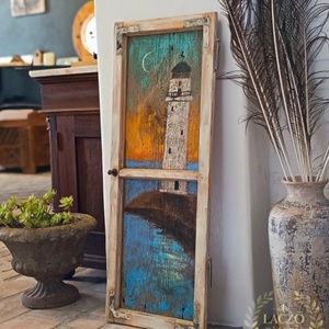 Világítótorony - Naplemente - Ajándék ötlet, Rusztikus Dekoráció,  Fatábla, Ablak, Tenger, Gyerekszoba, Otthon & Életmód, Dekoráció, Fali és függő dekoráció, Falra akasztható dekor, Festett tárgyak, Újrahasznosított alapanyagból készült termékek, MESKA