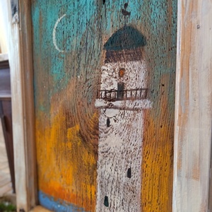 Világítótorony - Naplemente - Ajándék ötlet, Rusztikus Dekoráció,  Fatábla, Ablak, Tenger, Gyerekszoba - otthon & életmód - dekoráció - fali és függő dekoráció - falra akasztható dekor - Meska.hu