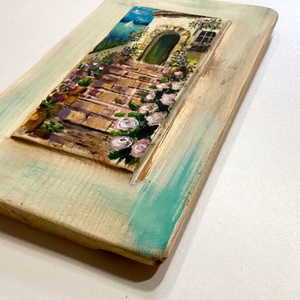 Tengerparti nyaraló - Ajándék ötlet, Rusztikus Dekoráció,  Fatábla, Tenger, Virágok, Vitorlás, Ház - otthon & életmód - dekoráció - fali és függő dekoráció - falra akasztható dekor - Meska.hu