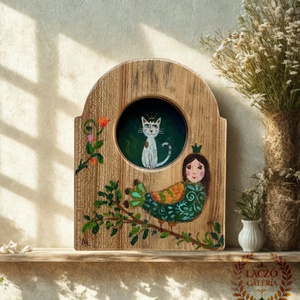 Tölgyfába zárt birodalom - Rusztikus Fatábla, Egyedi Falikép, Akril Festmény - Madár, Macska, cica - Meska.hu