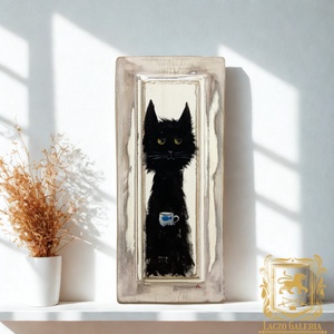 Morcos Kormi feketén szereti - Rusztikus Fatábla, Egyedi Falikép, Akril Festmény - Macska - Cica, Otthon & Életmód, Dekoráció, Fali és függő dekoráció, Falra akasztható dekor, Festészet, Famegmunkálás, Rusztikus fára festett, egyedi falikép.

Laczó Ágnes kortárs festő/grafikus művész munkája.

kb. 20..., MESKA