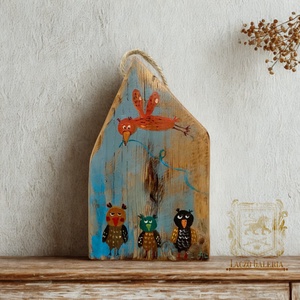 Tollasok - Rusztikus Festett Fatábla - Falra akasztható - Ajándék ötlet - Gyerekszoba, Bagoly, Madár - Meska.hu