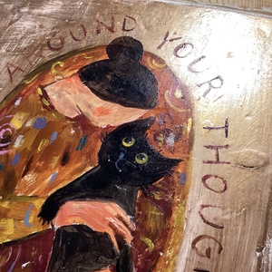 Hogy imádnám - Rusztikus Fatábla, Egyedi Falikép, Akril Festmény - Klimt után szabadon, Fekete macska, Cica - otthon & életmód - dekoráció - fali és függő dekoráció - falra akasztható dekor - Meska.hu