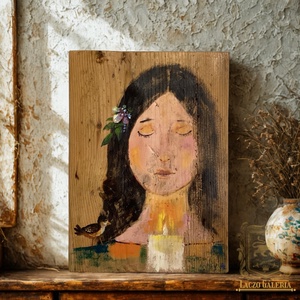 Gyertyaláng - Rusztikus Fatábla, Egyedi Falikép, Akril Festmény - Portré - Meska.hu