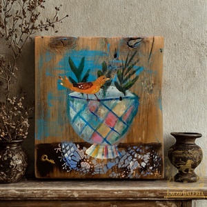 Kerti emlék - Rusztikus Fatábla, Ajándék ötlet - Egyedi Falidísz, Madár, virág - Meska.hu