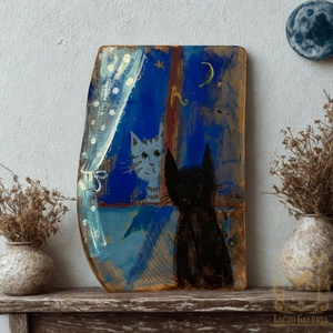 Gyere Kormi, hív az este! - Rusztikus Fatábla, Ajándék ötlet - Egyedi Falidísz - Macska, Cica, Fekete macska - Meska.hu