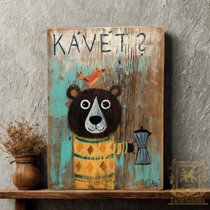 Ki kér Kávét? - Rusztikus Fatábla, Vicces Ajándék ötlet - Egyedi Falidísz, Konyha, Medve, Mackó - Meska.hu