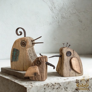 Pirgics család - Rusztikus Fa Dekoráció, Ajándék ötlet, Egyedi dísz, Madár- Antik Szilfa - Meska.hu