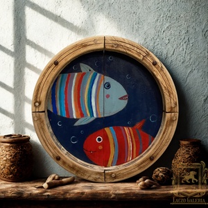 Boldog halacskák - Ajándék ötlet, Falikép, Dekoráció, Hal, Gyerekszoba, Hajóablak - Meska.hu