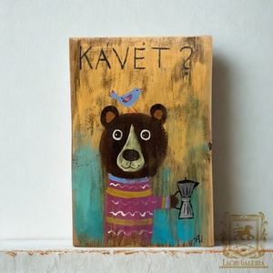 Ki kér Kávét? - Rusztikus Fatábla, Vicces Ajándék ötlet - Egyedi Falidísz, Konyha, Medve, Mackó - Meska.hu
