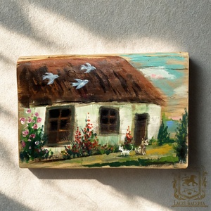 Nagymamánál - Rusztikus Fatábla, Ajándék ötlet - Egyedi Falidísz, Gyerekszoba, Cica, Kutya, Madár, Ház, Virág - Meska.hu