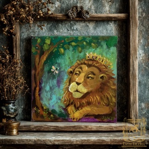 Oroszlán és pillangó  - Eredeti Akril Festmény Vásznon (Laczó Ágnes kortárs festő/grafikus művész - Meska.hu