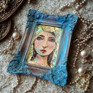 Néma vallomás - Női portré  - Eredeti Akril festmény Szép régi cifra keretben - Szent - Laczó Ágnes  - Meska.hu