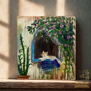 Cica az ablakban - Rusztikus Fatábla, Ajándék ötlet - Egyedi Falidísz, Konyha, Macska, Cica - Meska.hu