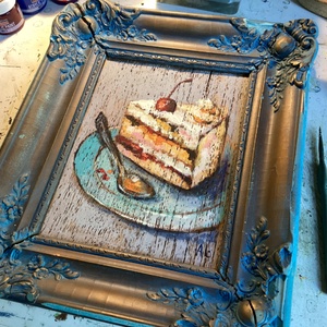 Egy szelet boldogság - Eredeti Akril festmény Szép régi cifra keretben - Torta - Laczó Ágnes - Meska.hu