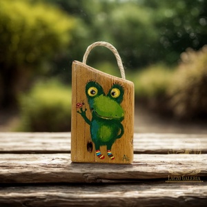 Béka Brekkencs - Rusztikus Fatábla, Ajándék ötlet - Egyedi Falidísz, Béka, Katica, Gyerekszoba - Meska.hu