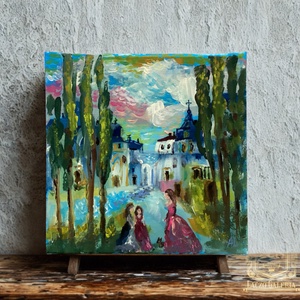 séta a nyárfák alatt  - Eredeti Akril Festmény Vásznon (Laczó Ágnes kortárs festő/grafikus művész - Meska.hu