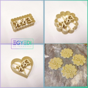 Esküvői monogrammos sütikiszúró készlet + recept, 3 darabos szett. Szívecske, fodros kör, fodros téglalap. - esküvő - esküvői szett - Meska.hu