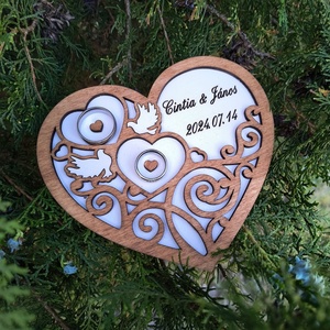 Esküvői gyűrűtartó fa szív � egyedi gravírozással, Esküvő, Kiegészítők, Gyűrűtartó & Gyűrűpárna, Famegmunkálás, MESKA